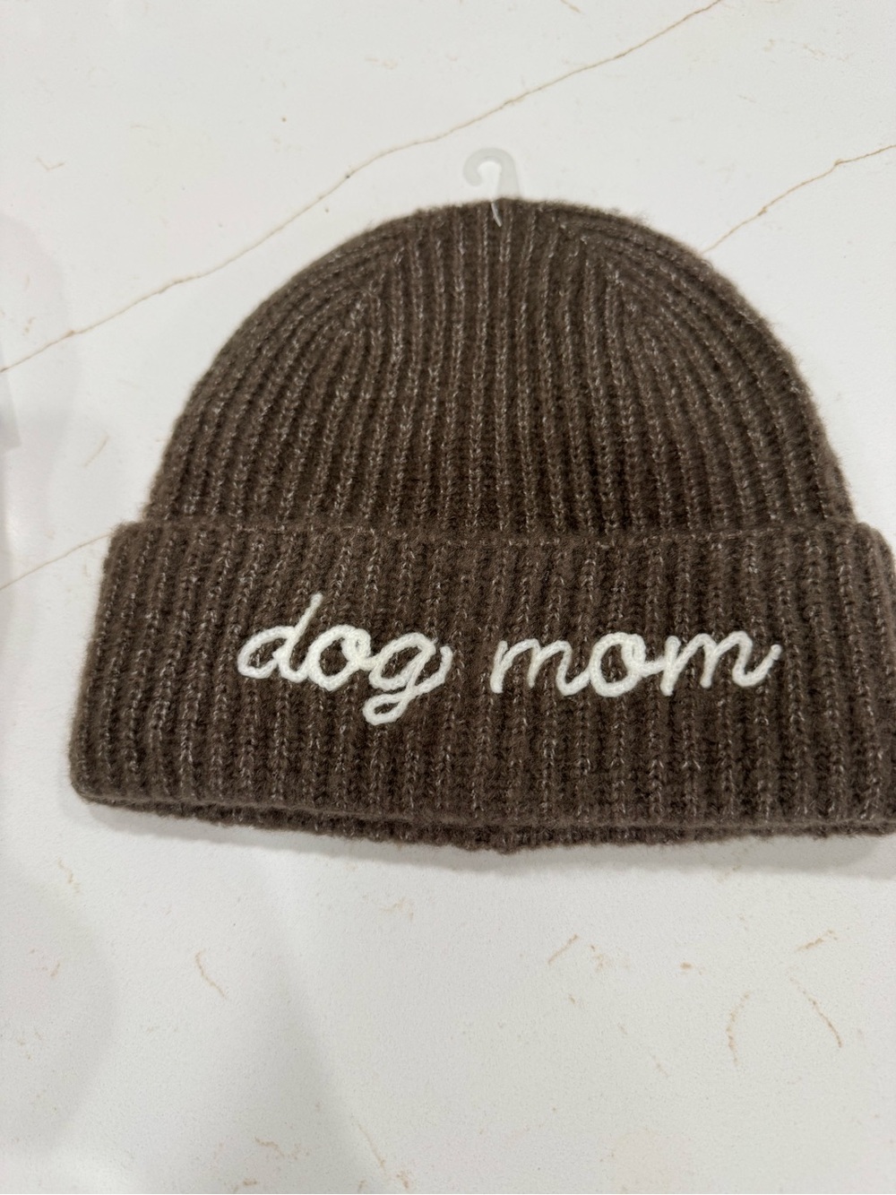Brown 'dog mom' Ribbed Knit Beanie